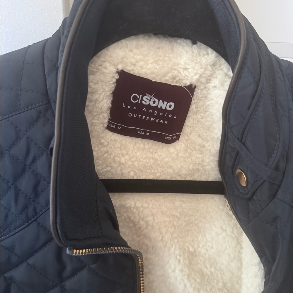 Ci Sono Black Quilted Jacket with Cream Sherpa